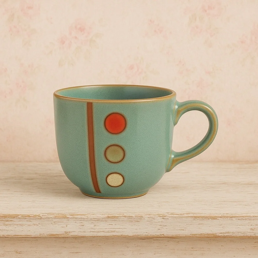 Great Gatherings Mug Hot Coffee Tea Soup Cup Teal Green Brown Circle Design Lg